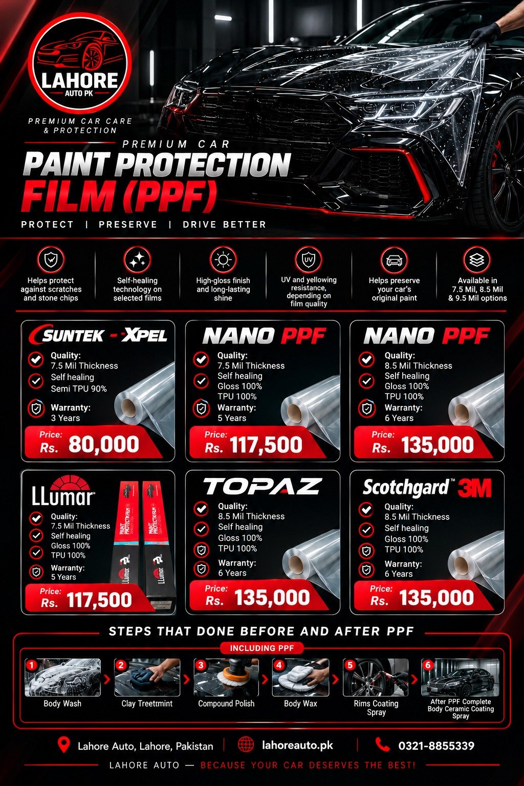 Best car PPF price Lahore Punjab Pakistan
